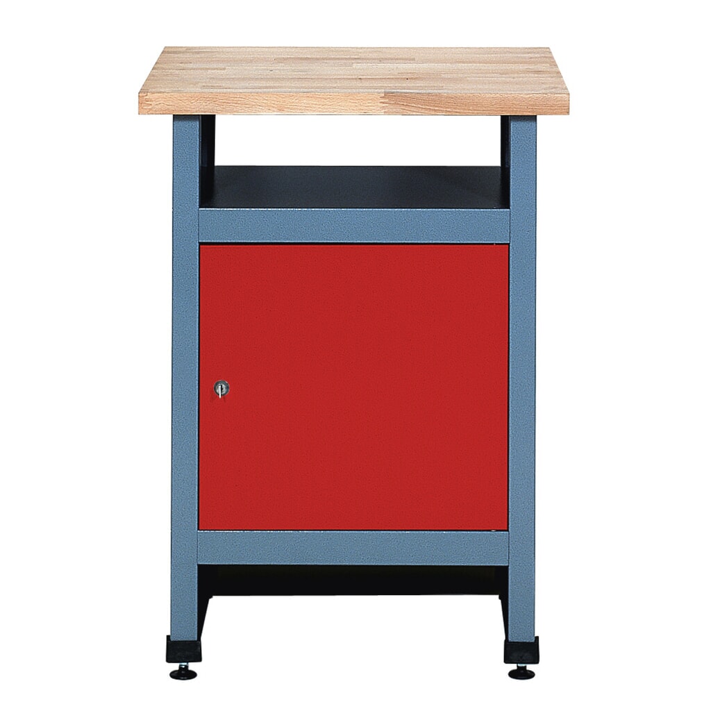 Beistelltisch für Werkbank mit Tür + Ablage, BxT 600 x 600 mm, rot Produktabbildung: Beistelltisch für Werkbank mit Tür + Ablage, BxT 600 x 600 mm, rot