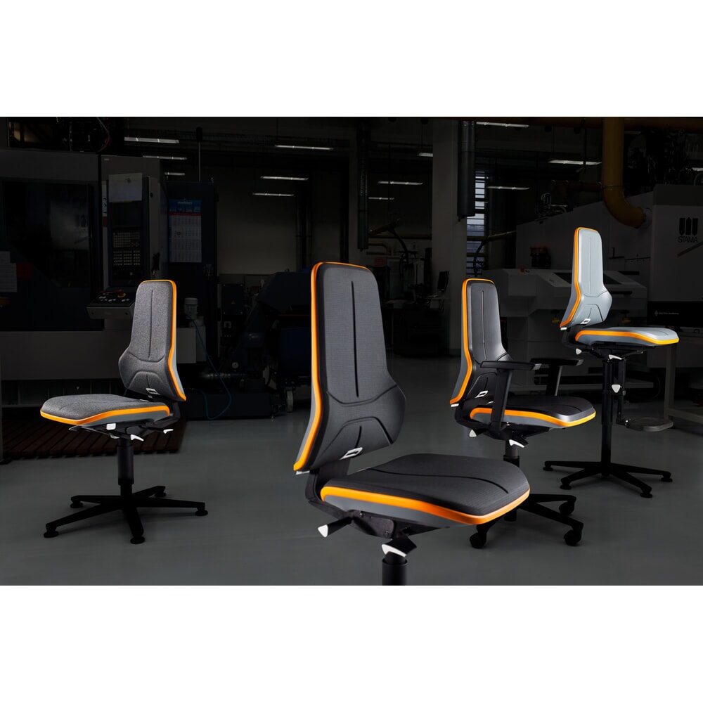 Produktabbildung Nr. 10: bimos Arbeitsdrehstuhl Neon, ohne Polsterelement grau, Bodengleiter + Aufstiegshilfe, Permanentkontakt Permanentkontakt