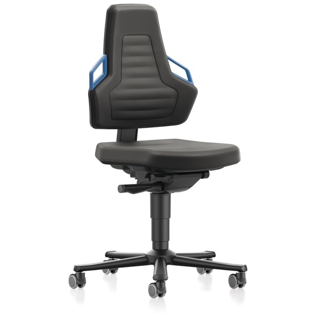 Produktabbildung Nr. 4: bimos Arbeitsdrehstuhl Nexxit, Supertec-Gewebe schwarz, Rollen, Grifffarbe blau 450-600 mm