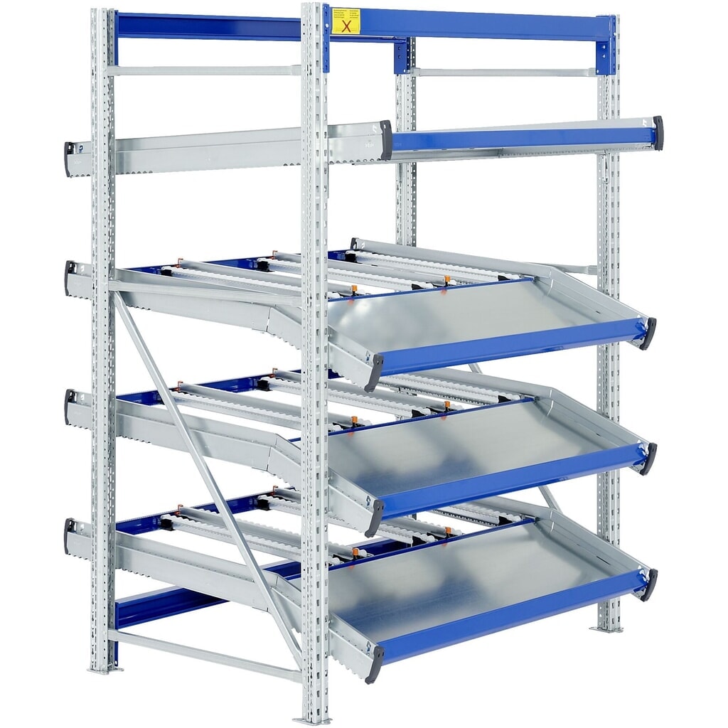 Bito Stückgut-Durchlaufregal-Komplettpaket, HxBxT 2.000 x 1.470 x 1.300 mm, statisch, Vorlaufebenen abgeknickt Produktabbildung: Bito Stückgut-Durchlaufregal-Komplettpaket, HxBxT 2.000 x 1.470 x 1.300 mm, statisch, Vorlaufebenen abgeknickt