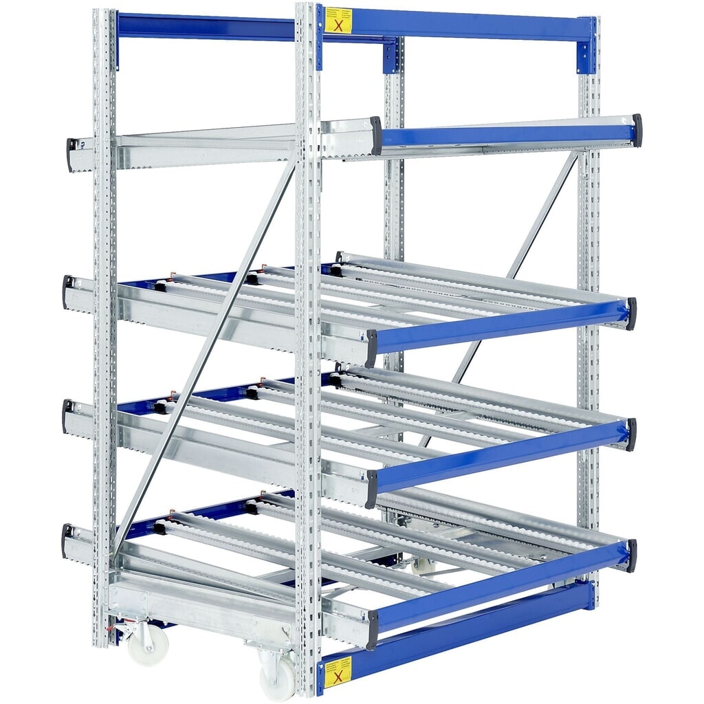 Bito Stückgut-Durchlaufregal-Komplettpaket, HxBxT 2.000 x 1.470 x 1.300 mm, verfahrbar, Vorlaufebenen gerade Produktabbildung: Bito Stückgut-Durchlaufregal-Komplettpaket, HxBxT 2.000 x 1.470 x 1.300 mm, verfahrbar, Vorlaufebenen gerade