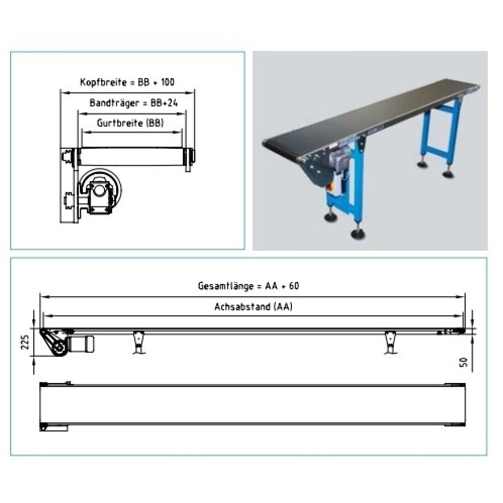 Produktabbildung Nr. 2: BLUME Gurtförderer, für Steig- oder Gefällelösungen, Tragkraft max. 15 kg/m, Gurtbreite 200 mm, Länge 2 m