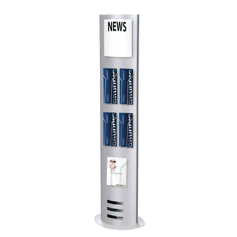 Produktabbildung: Bodenaufsteller für Prospekte, Säulenform, HxBxT 1.850 x 770 x 330 mm