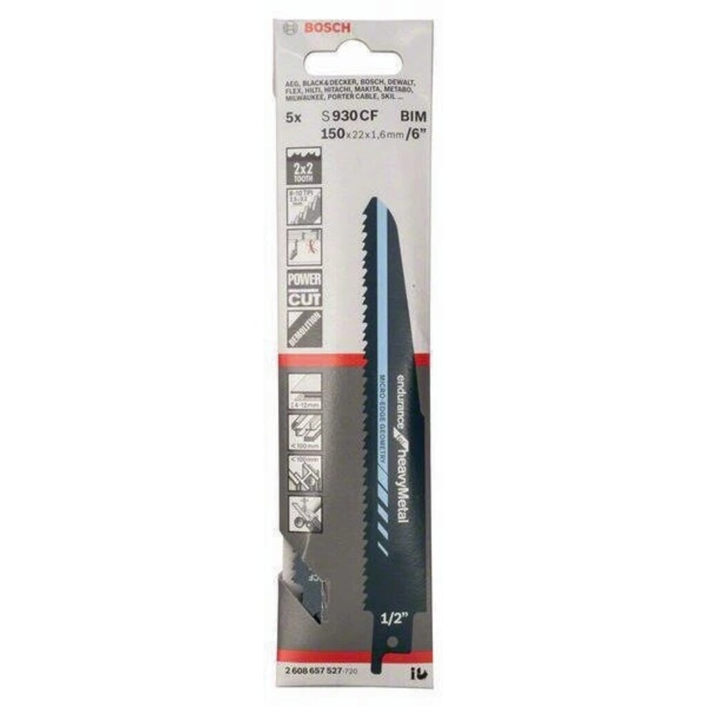 Säbelsägeblatt S 930 CF L.150mm B.22mm TPI 8+10 2,5+3,2mm 2x2 Geometrie 5er Pk. Produktabbildung Nr. 2: Säbelsägeblatt S 930 CF L.150mm B.22mm TPI 8+10 2,5+3,2mm 2x2 Geometrie 5er Pk.
