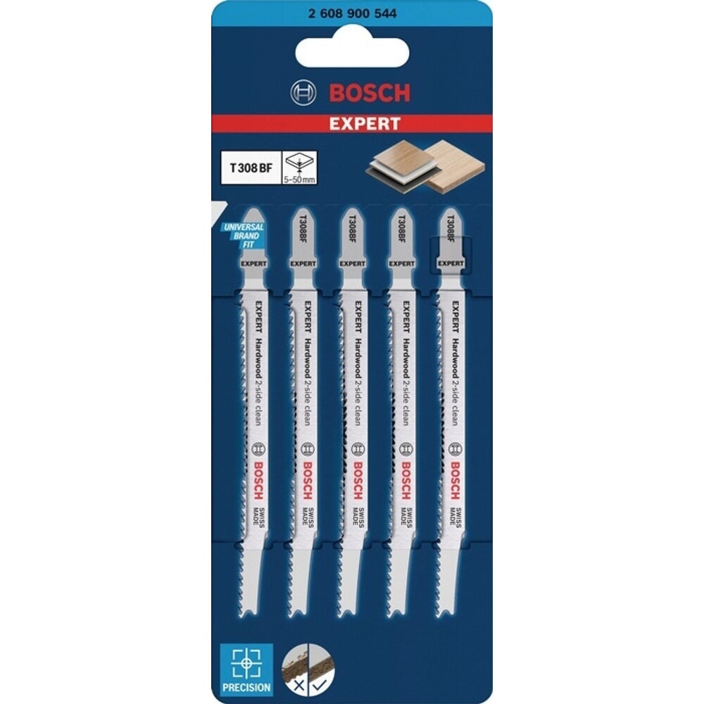 Produktabbildung Nr. 2: BOSCH Stichsägeblatt Hardwood 2-side T 308 BF, Zahnteilung 2,2 mm, Gesamtlänge 117 mm, 5 Stück / Karte