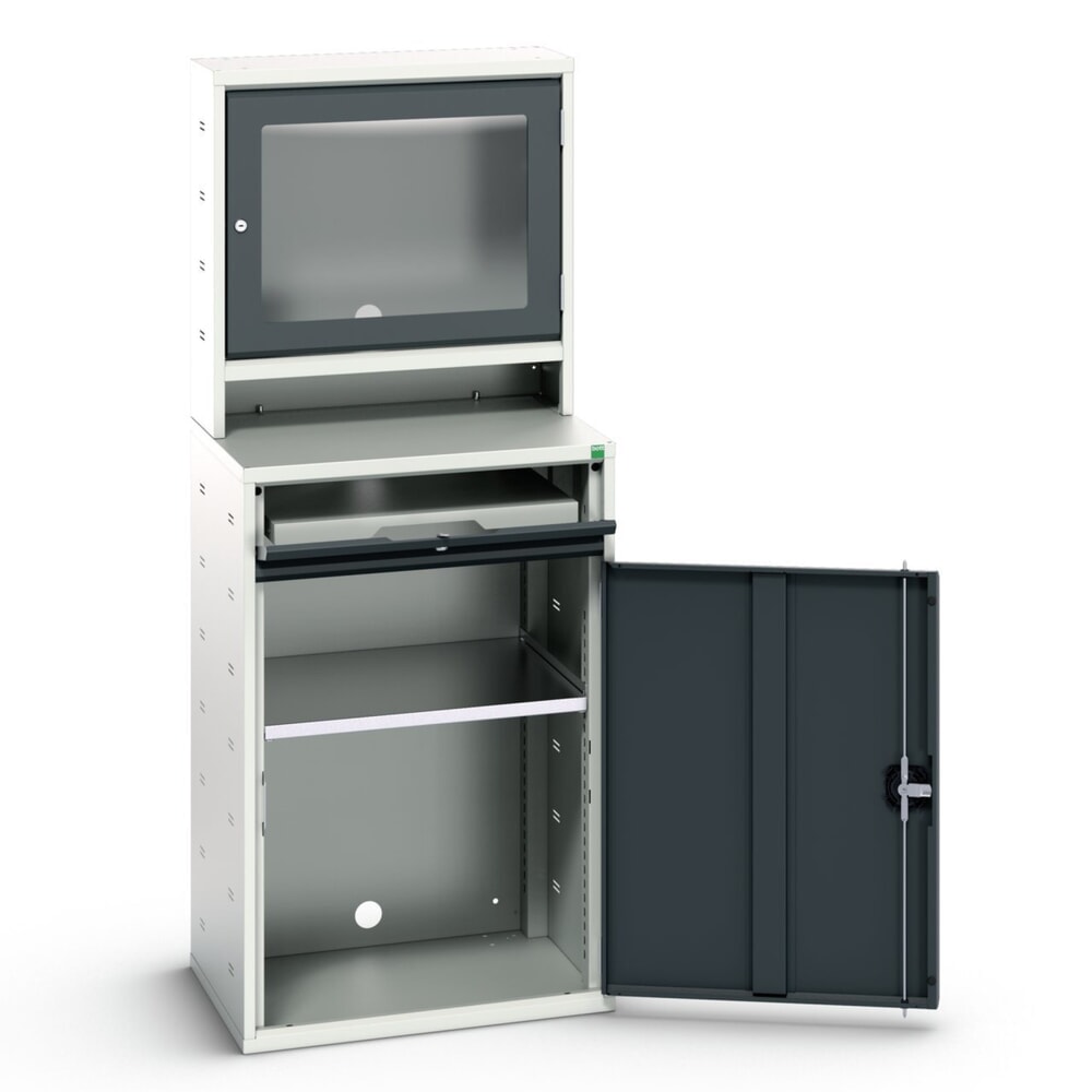 Produktabbildung: bott verso Computerschrank mit Bildschirmfach, mit Hängeschr., 1 Fachboden, 1 Tablar, BxTxH: 650 x 550 x 1650 mm