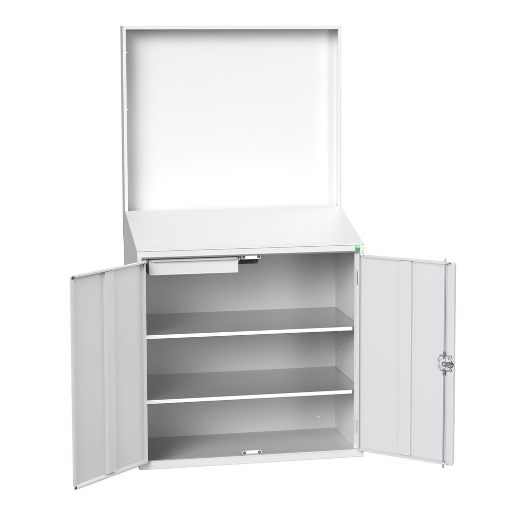 Produktabbildung: bott verso Economy Pult mit glatter Rückwand, mit 2 Fachböden, 1 Schublade, BxTxH: 1050 x550 x 2000 mm