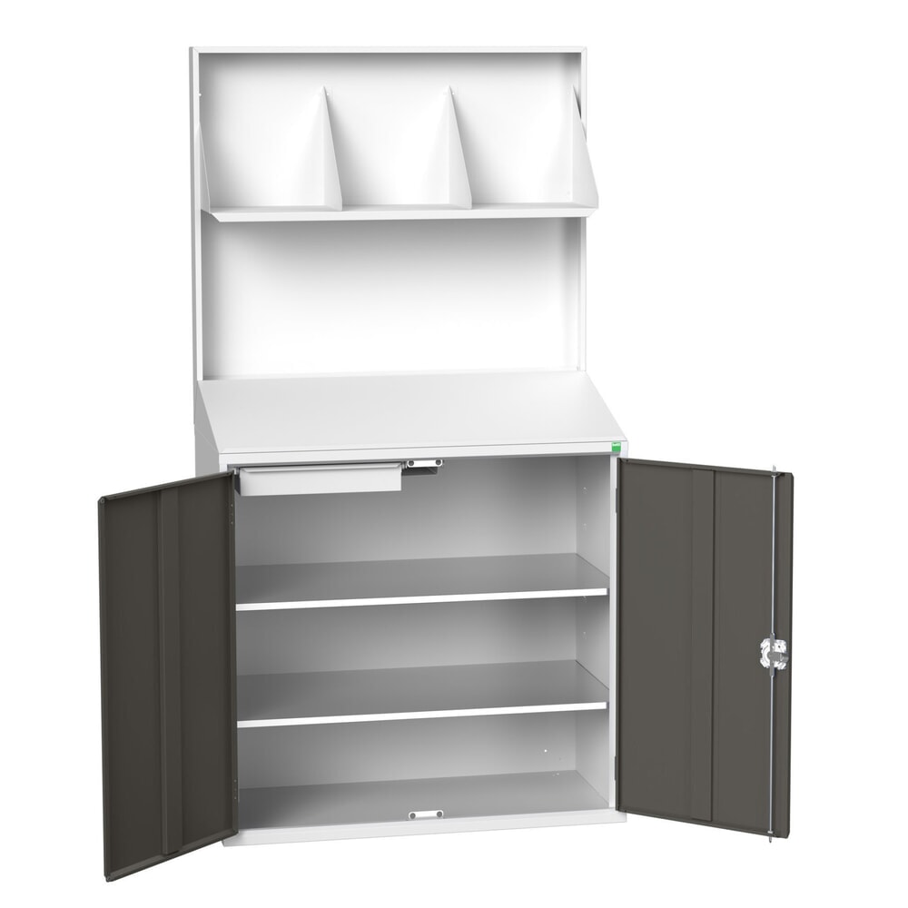 Produktabbildung: bott verso Economy Pult mit glatter Rückwand, mit Ordnerhalter, 2 Ablagen, 1 Schubl., BxTxH: 1050 x550 x 2000 mm