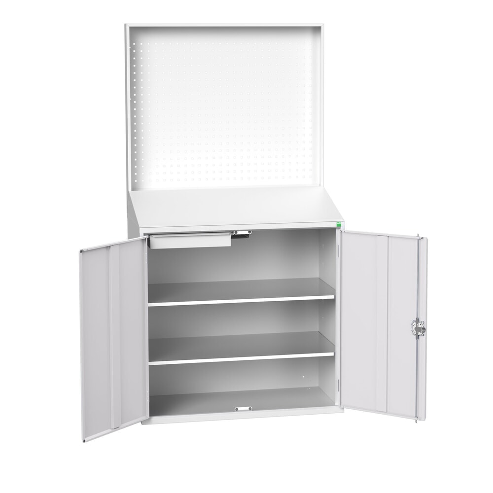 Produktabbildung: bott verso Economy Pult mit perfo Rückwand, mit 2 Fachböden, 1 Schublade, BxTxH: 1050 x550 x 2000 mm