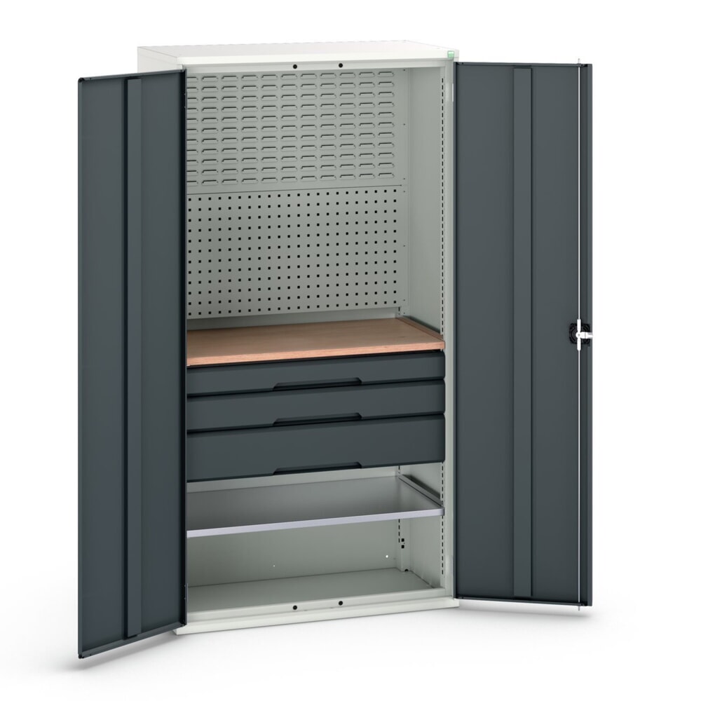 Produktabbildung: bott verso Flügeltürschrank mit 3 Schubladen, mit 2 Fachböden und Rückwand, BxTxH: 1050 x550 x 2000 mm