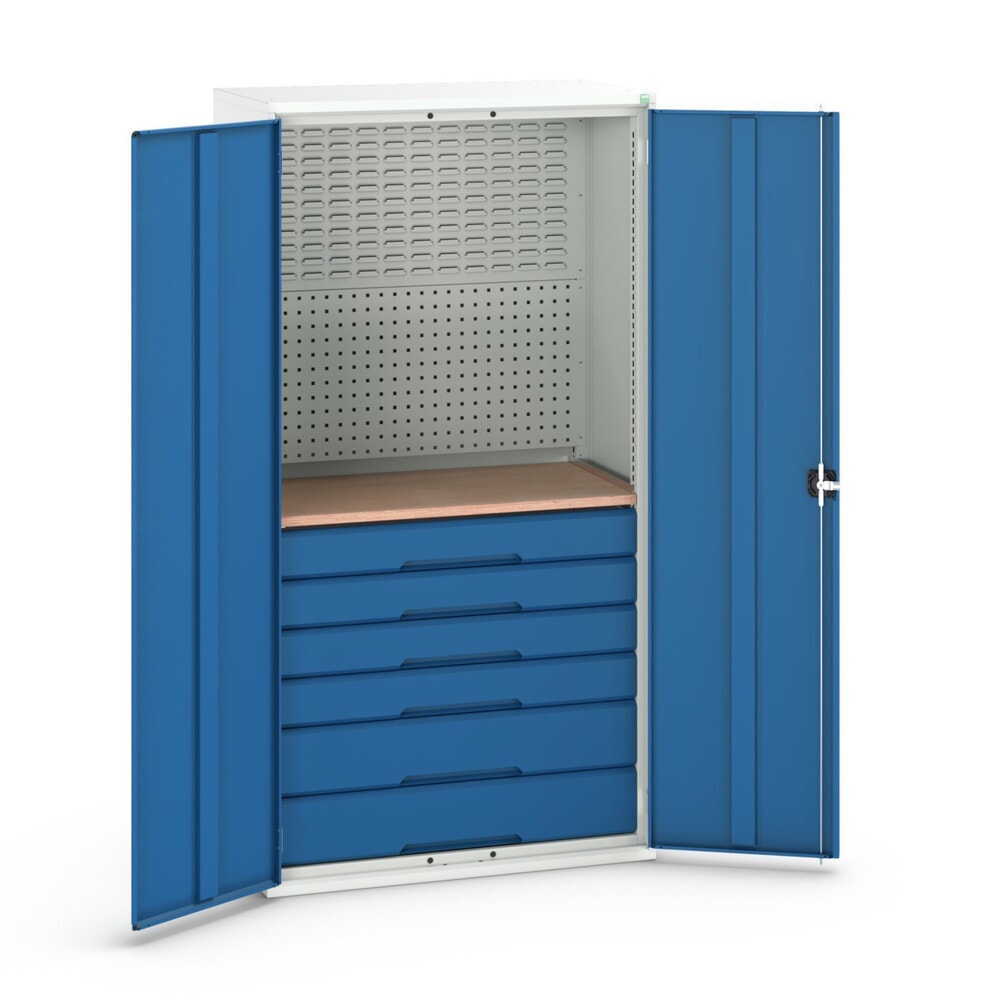 Produktabbildung: bott verso Flügeltürschrank mit 6 Schubladen, mit Rückwand und Arbeitsplatte, BxTxH: 1050 x550 x 2000 mm