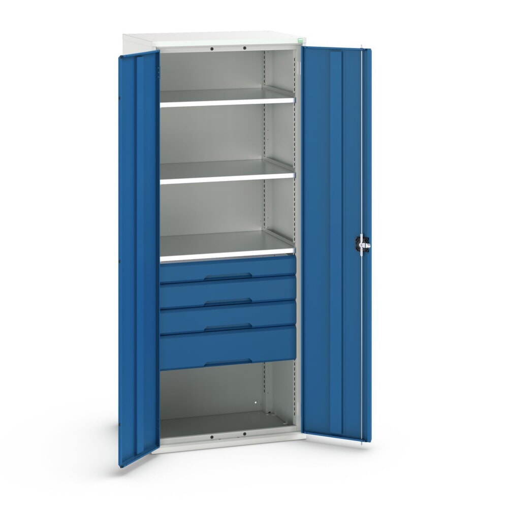 Produktabbildung: bott verso Flügeltürschrank mit Schubladen, mit 3 Fachböden und 4 Schubladen, BxTxH: 800 x 550 x 2000 mm