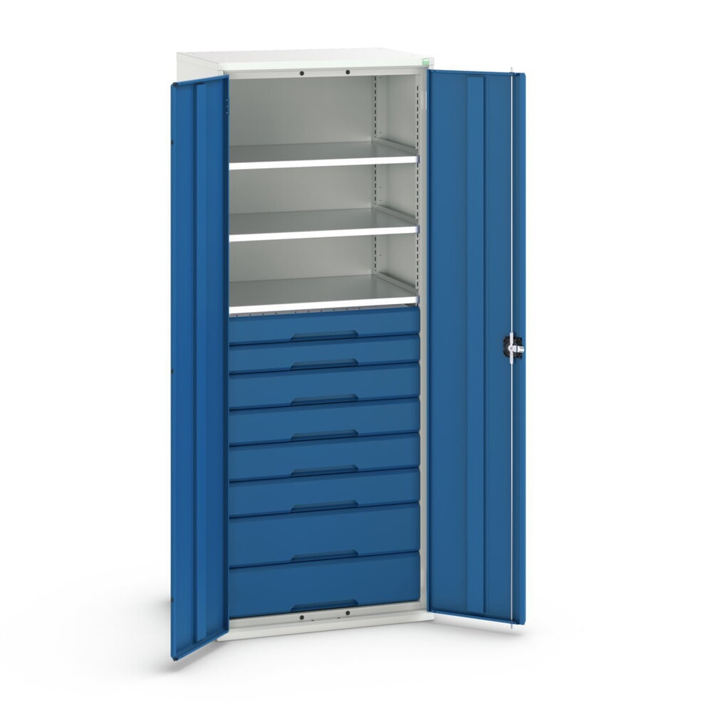 Produktabbildung: bott verso Flügeltürschrank mit Schubladen, mit 3 Fachböden und 8 Schubladen, BxTxH: 800 x 550 x 2000 mm