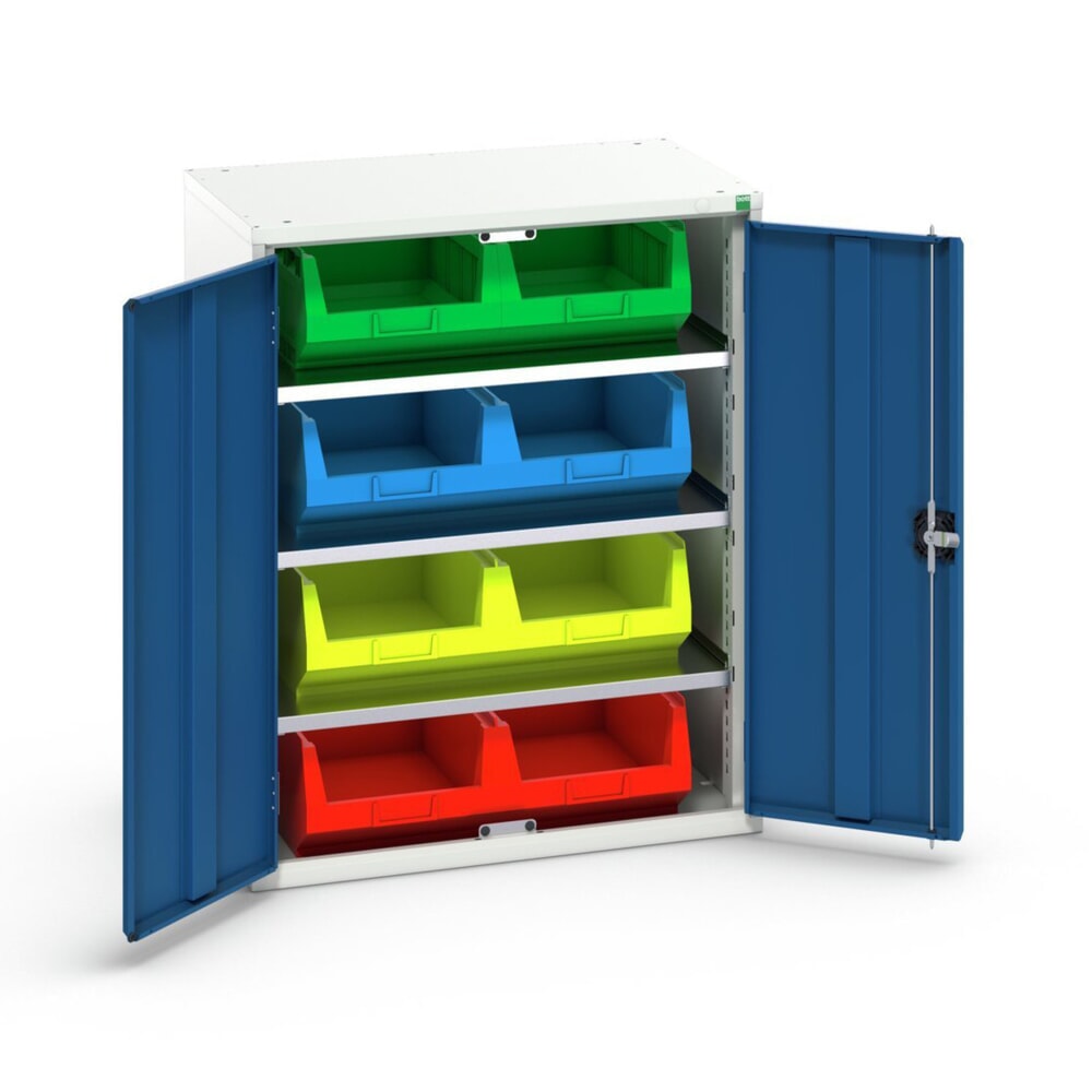 Produktabbildung: bott verso Magazinschrank, mit 3 Fachböden und 8 Sichtlagerkästen, BxTxH: 800 x 550 x 1000 mm
