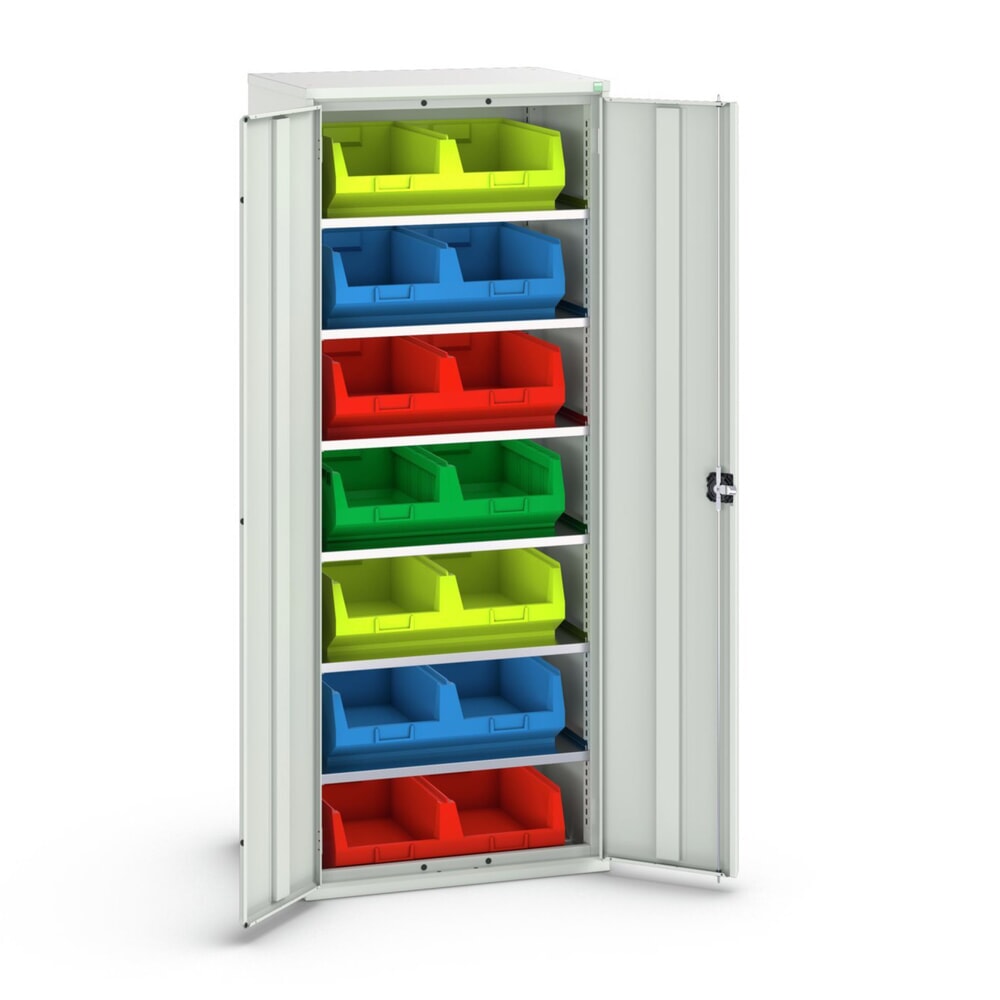 Produktabbildung: bott verso Magazinschrank, mit 6 Fachböden und 14 Sichtlagerkästen, BxTxH: 800 x 550 x 2000 mm