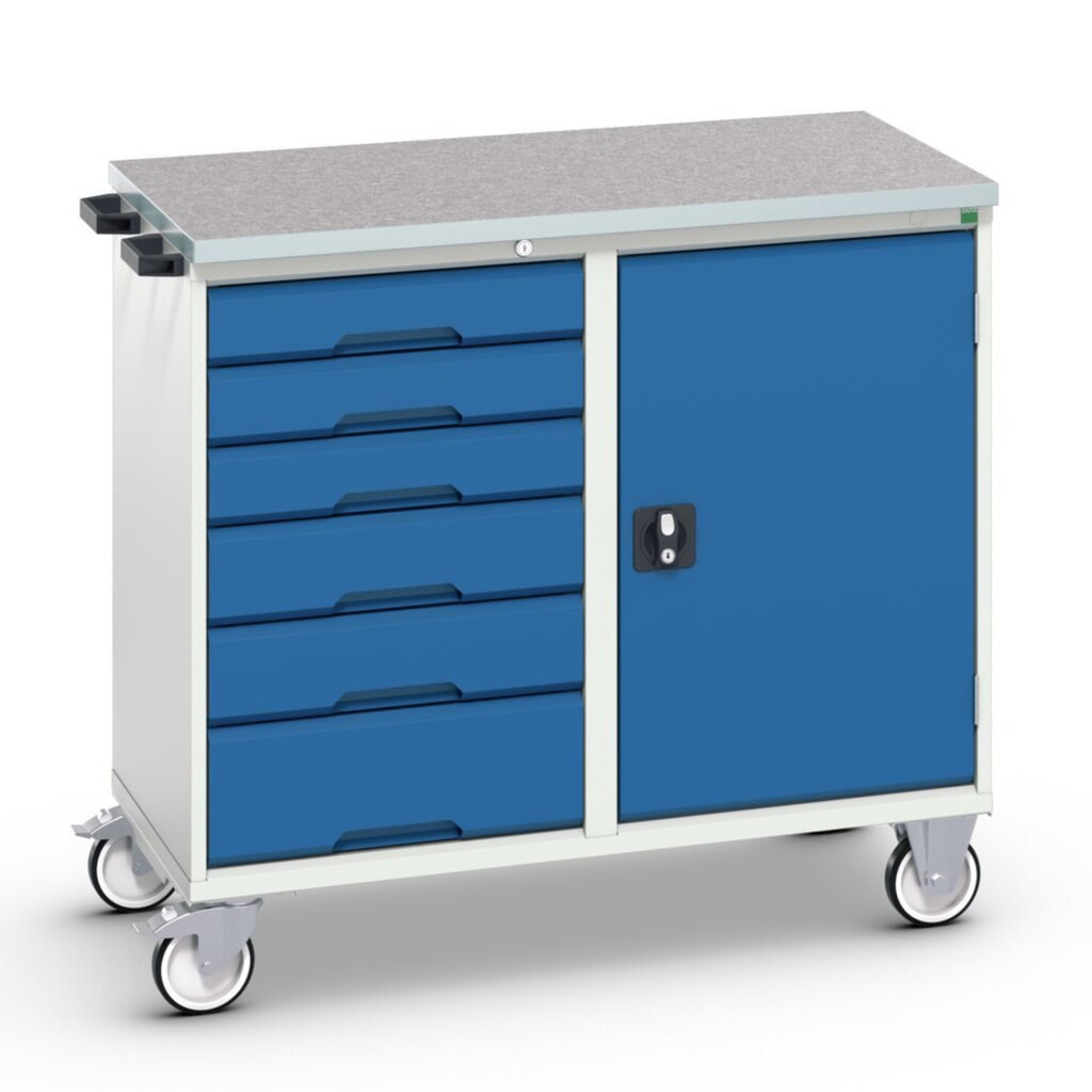 Produktabbildung Nr. 1: bott verso Montagewagen, mit 6 Schubladen, Tür und Linoleum-Top, BxTxH: 1050 x 600 x 980 mm