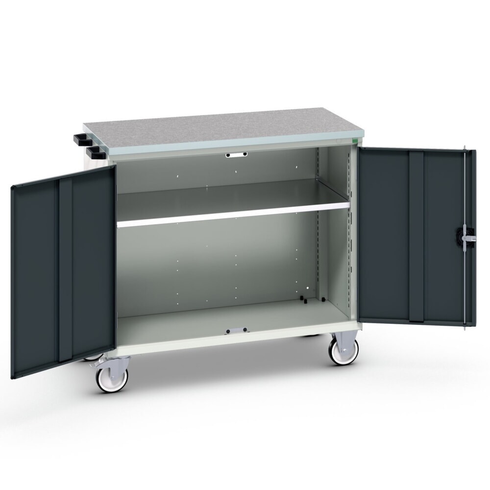 Produktabbildung: bott verso Werkstattwagen, mit 2 Türen, Fachboden und Linoleum-Top, BxTxH: 1050 x 600 x 980 mm