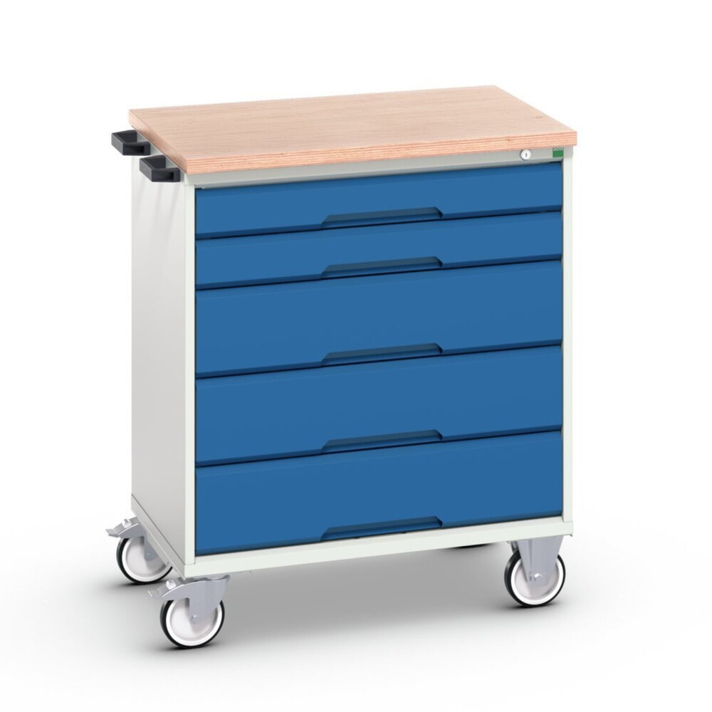 Produktabbildung: bott verso mobiler Schubladenschrank, mit 5 Schubladen und Multiplex Top, BxTxH: 800 x 600 x 980 mm