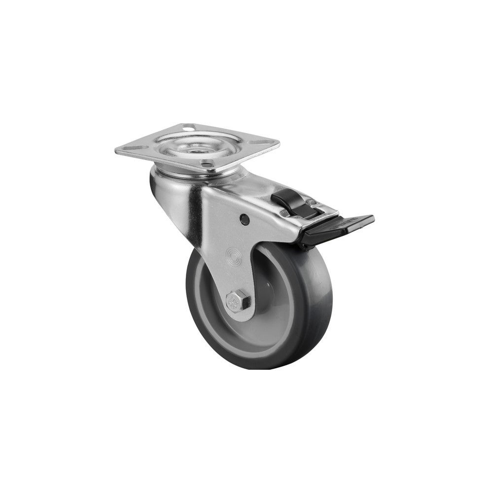 Produktabbildung: BS ROLLEN Apparaterolle TPE, Lenkrolle mit Feststeller, Gleitlager, Platte, Ø x Breite 75 x 25 mm, TK 60 kg
