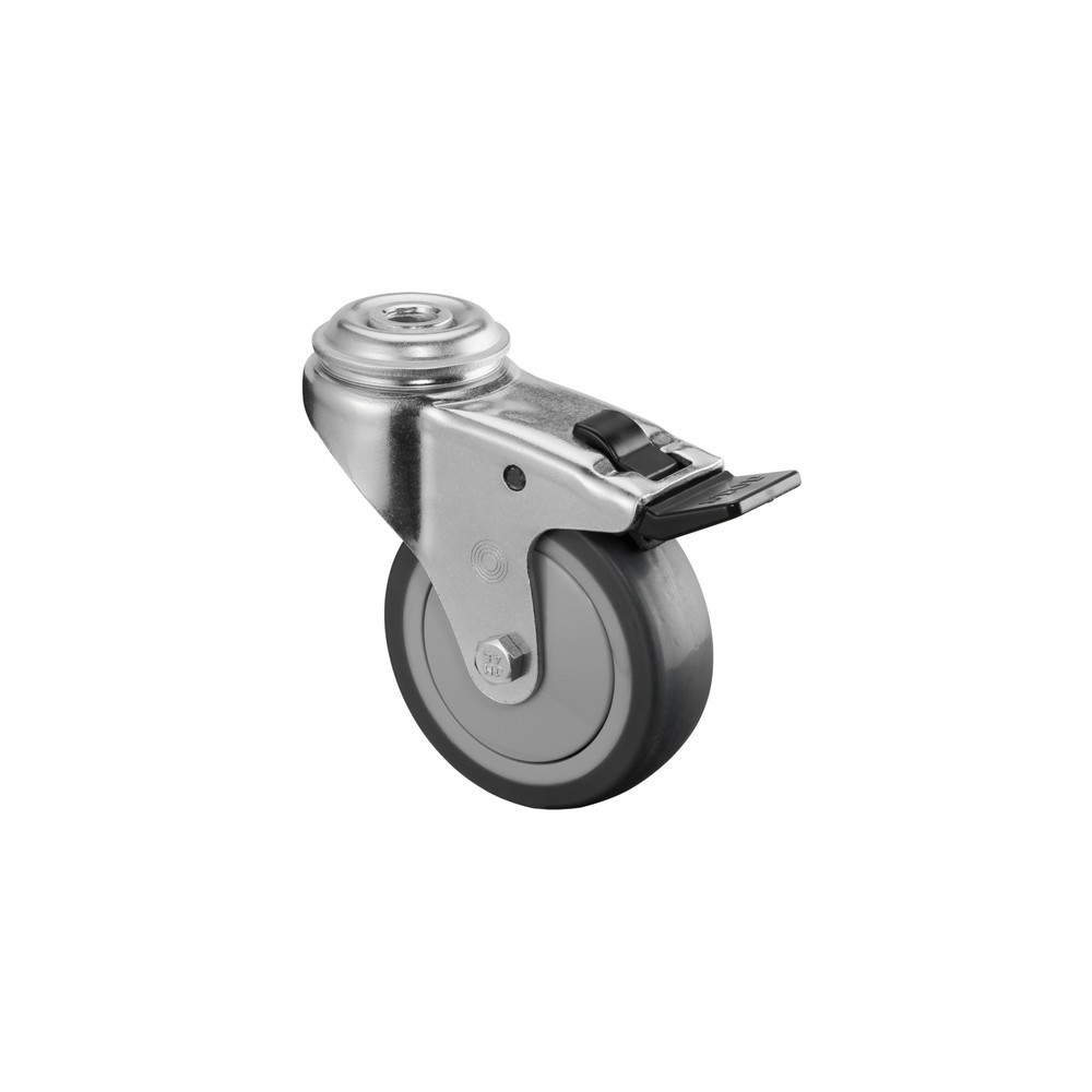 Produktabbildung: BS ROLLEN Apparaterolle TPE, Lenkrolle mit Feststeller, Kugellager, Rückenloch, Ø x Breite 75 x 25 mm, TK 60 kg