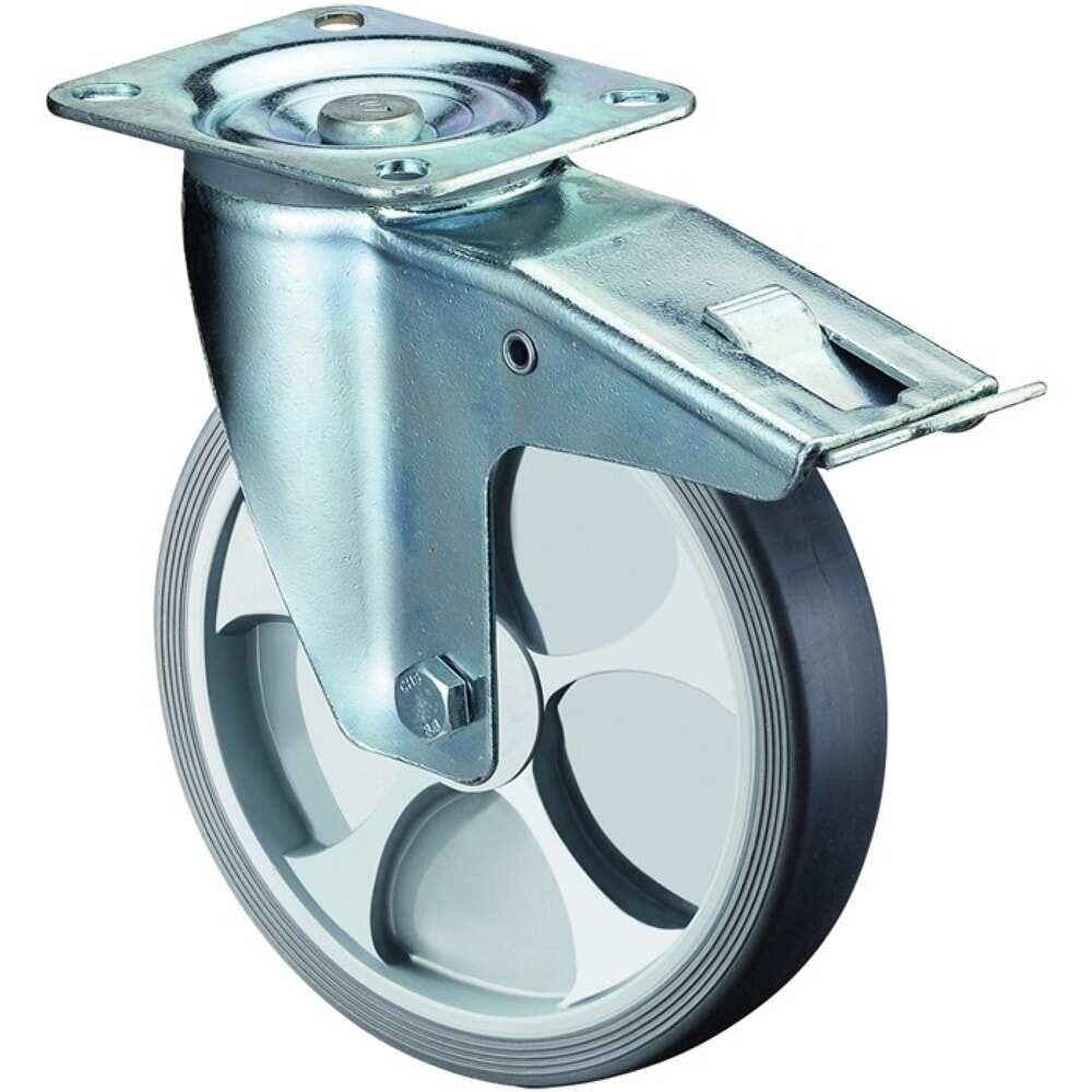 Produktabbildung: BS ROLLEN Lenkrolle, mit Totalfeststeller Kunststoff, Rad-Ø 100 mm Tragfähigkeit 110 kg, 104x80mm