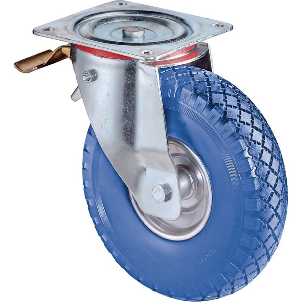 Produktabbildung: BS ROLLEN Lenkrolle mit Totalfeststeller, mit Anschraubplatte Rollenlager, Rad-Ø 260 mm Tragfähigkeit 160 kg, Gummi blau