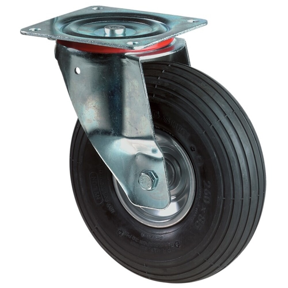Produktabbildung: BS ROLLEN Luftrad, Lenkrolle mit Anschraubplatte, Rad-Ø 200 mm Tragfähigkeit 75 kg, Rillenprofil