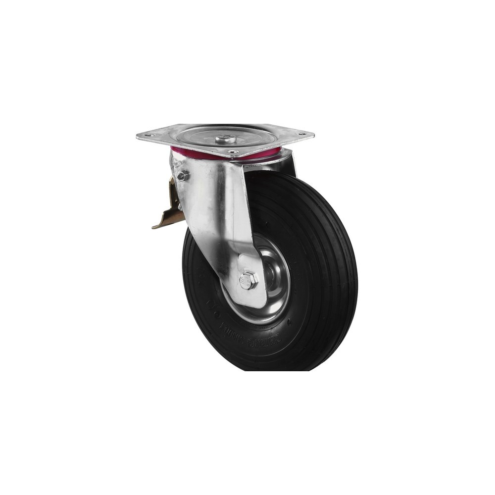 Produktabbildung: BS ROLLEN Luftrad, Lenkrolle mit Feststeller, Rillenprofil, Rollenlager, Ø x Breite 200 x 50 mm, TK 75 kg