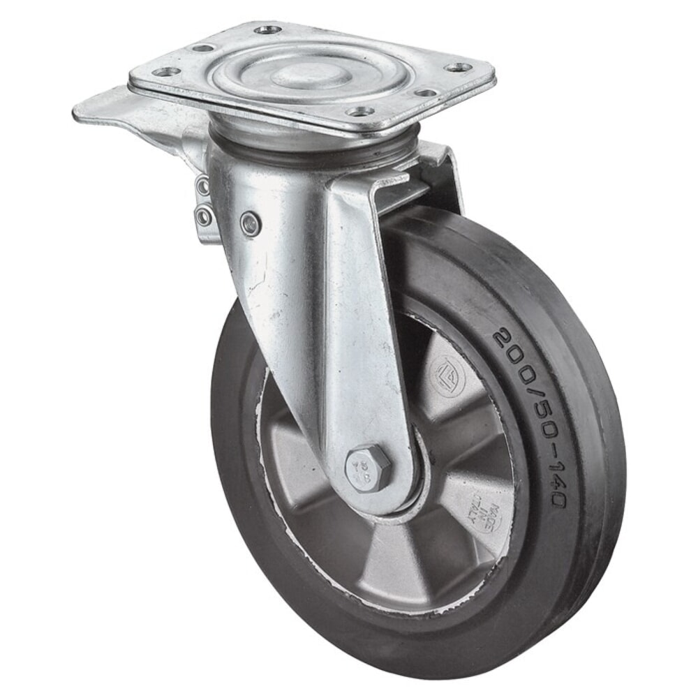 Produktabbildung: BS ROLLEN Schwerlast-Lenkrolle, Totalfesteller Gummi, Rad-Ø 200 mm Tragfähigkeit 450 kg, 135 mm 110 mm