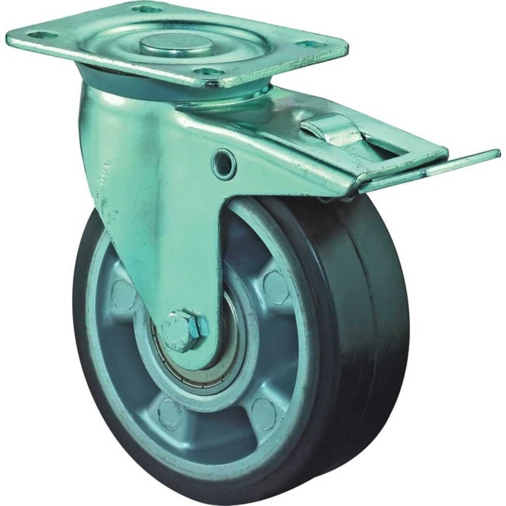 Produktabbildung: BS ROLLEN Schwerlast-Lenkrolle, Totalfesteller Gummi, Rad-Ø 125 mm Tragfähigkeit 200 kg, 105 mm 85 mm