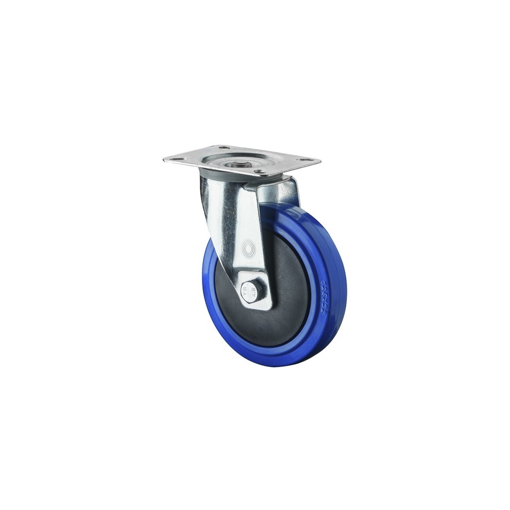 Produktabbildung: BS ROLLEN Transportrolle Elastikgummi, blau, Lenkrolle, Kugellager, Platte, Ø x Breite 80 x 32 mm, TK 120 kg