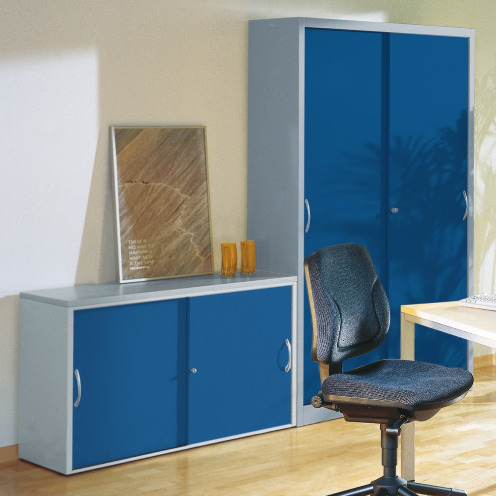 Produktabbildung: C+P Anstell-Schiebetürenschrank, 2 OH, Breite 800 mm, lichtgrau, enzianblau, hellgrau