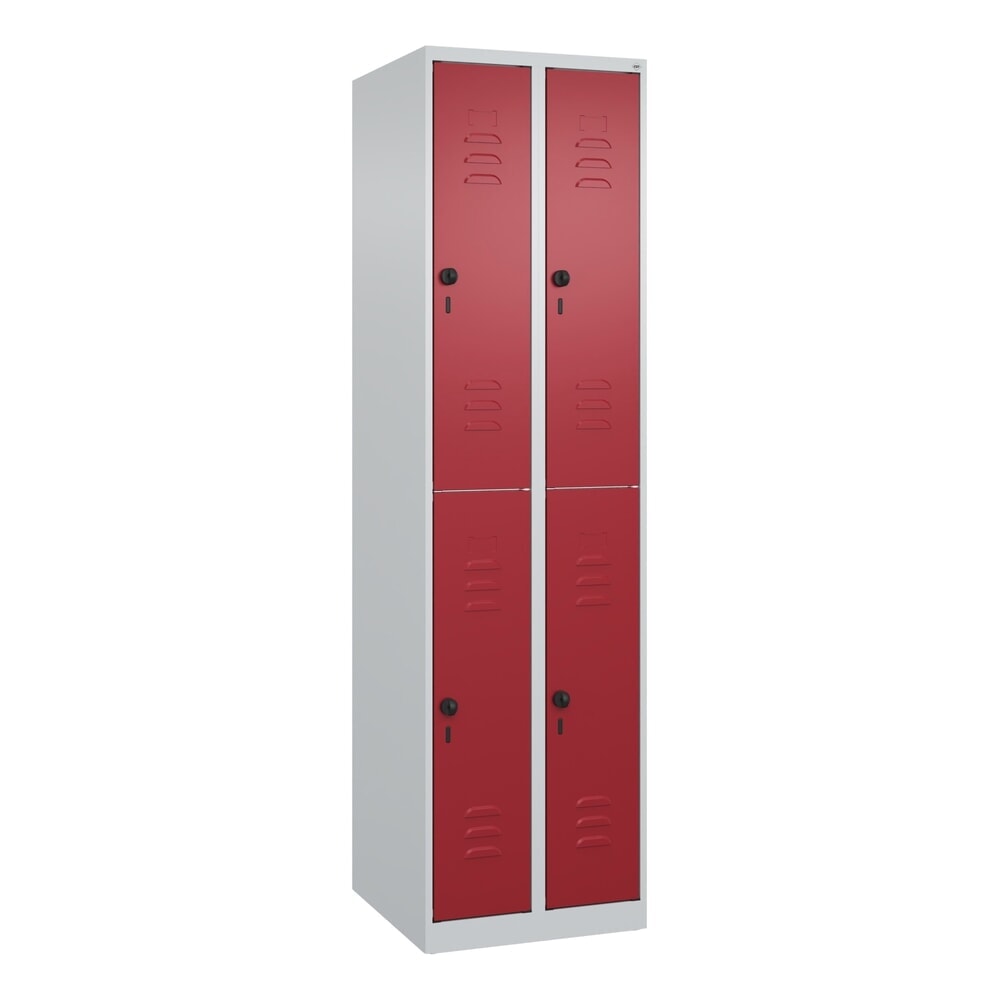 Produktabbildung Nr. 8: C+P Doppelstock-Spind Classic PLUS, 2 Abteile, HxBxT 1.850 x 500 x 500 mm, lichtgrau, rubinrot, für Vorhängeschloss, 4 Fächer