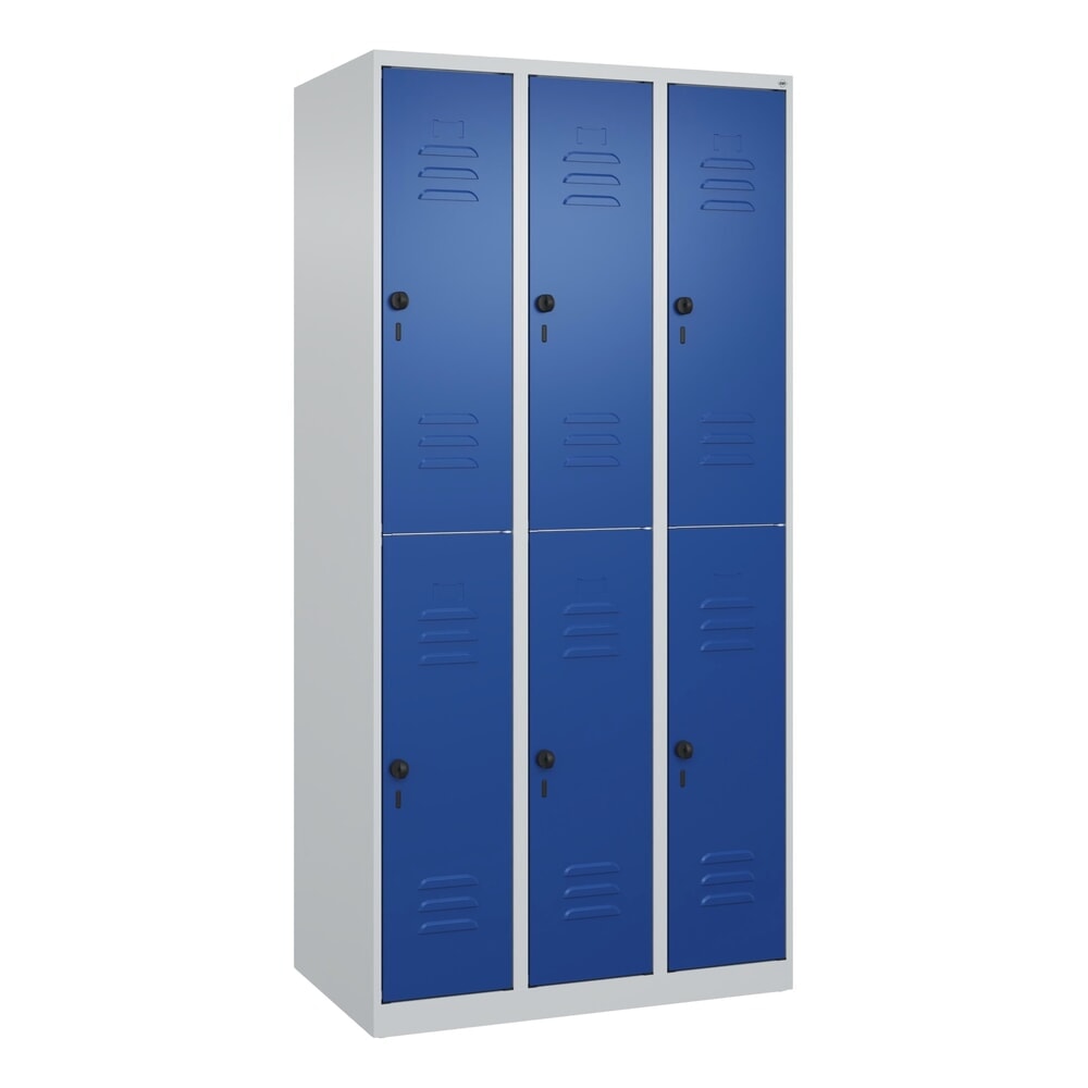 Produktabbildung Nr. 9: C+P Doppelstock-Spind Classic PLUS, 3 Abteile, HxBxT 1.850 x 900 x 500 mm, lichtgrau, enzianblau, für Vorhängeschloss, 6 Fächer