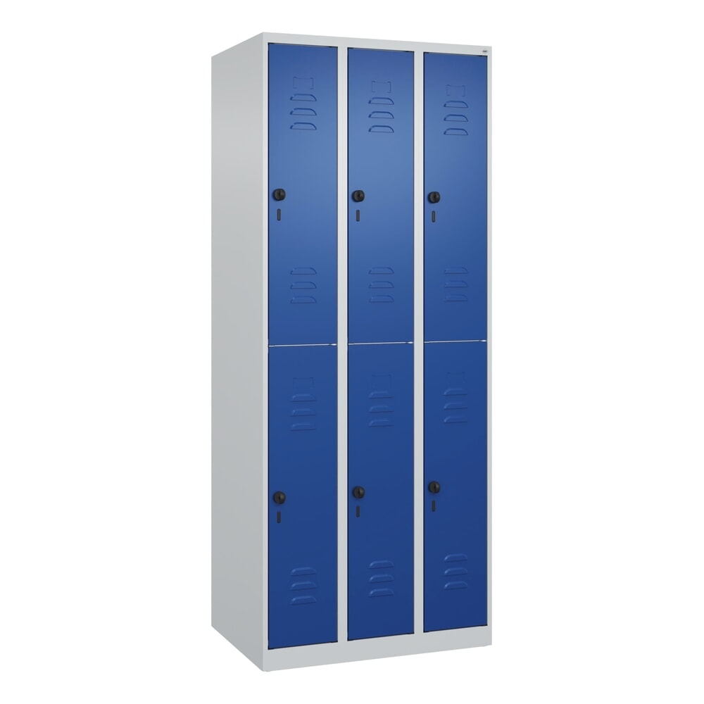 Produktabbildung Nr. 8: C+P Doppelstock-Spind Classic PLUS, 3 Abteile, HxBxT 1.850 x 750 x 500 mm, lichtgrau, enzianblau, für Vorhängeschloss, 6 Fächer