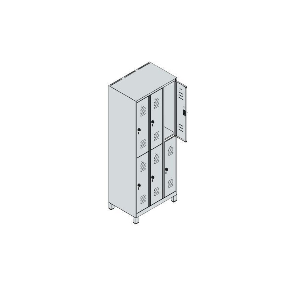 Produktabbildung Nr. 8: C+P Doppelstock-Spind Classic PLUS, Füsse, 3 Abteile, HxBxT 1.950 x 750 x 500 mm, lichtgrau, enzianblau, 6 Fächer, für Vorhängeschloss