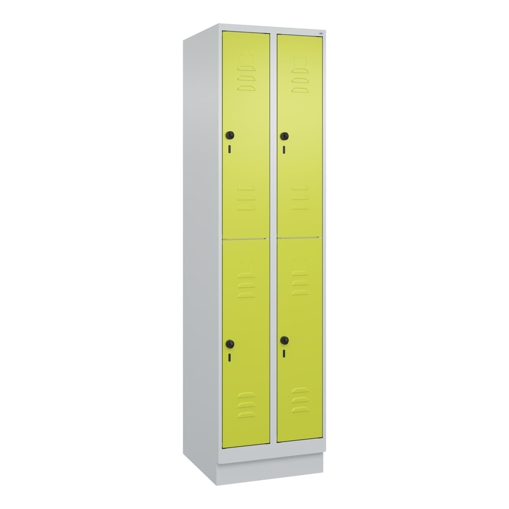 Produktabbildung Nr. 9: C+P Doppelstock-Spind Classic PLUS, Sockel, 2 Abteile, HxBxT 1.950 x 500 x 500 mm, lichtgrau, clowngrün, 4 Fächer, für Vorhängeschloss