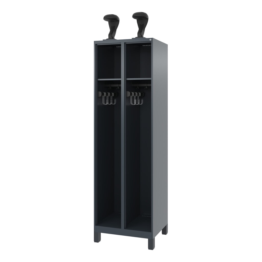Produktabbildung: C+P Feuerwehrspind EXPERT, Füsse, 2 Abteile, HxBxT 1.850 x 600 x 500 mm, anthrazitgrau, mit Helmhalter