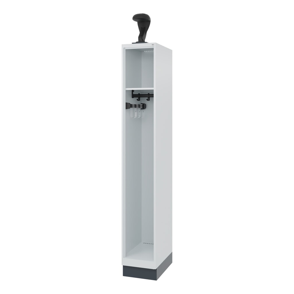 C+P Feuerwehrspind EXPERT, Sockel, 1 Abteil, HxBxT 1.850 x 300 x 500 mm, lichtgrau, mit Helmhalter Produktabbildung: C+P Feuerwehrspind EXPERT, Sockel, 1 Abteil, HxBxT 1.850 x 300 x 500 mm, lichtgrau, mit Helmhalter
