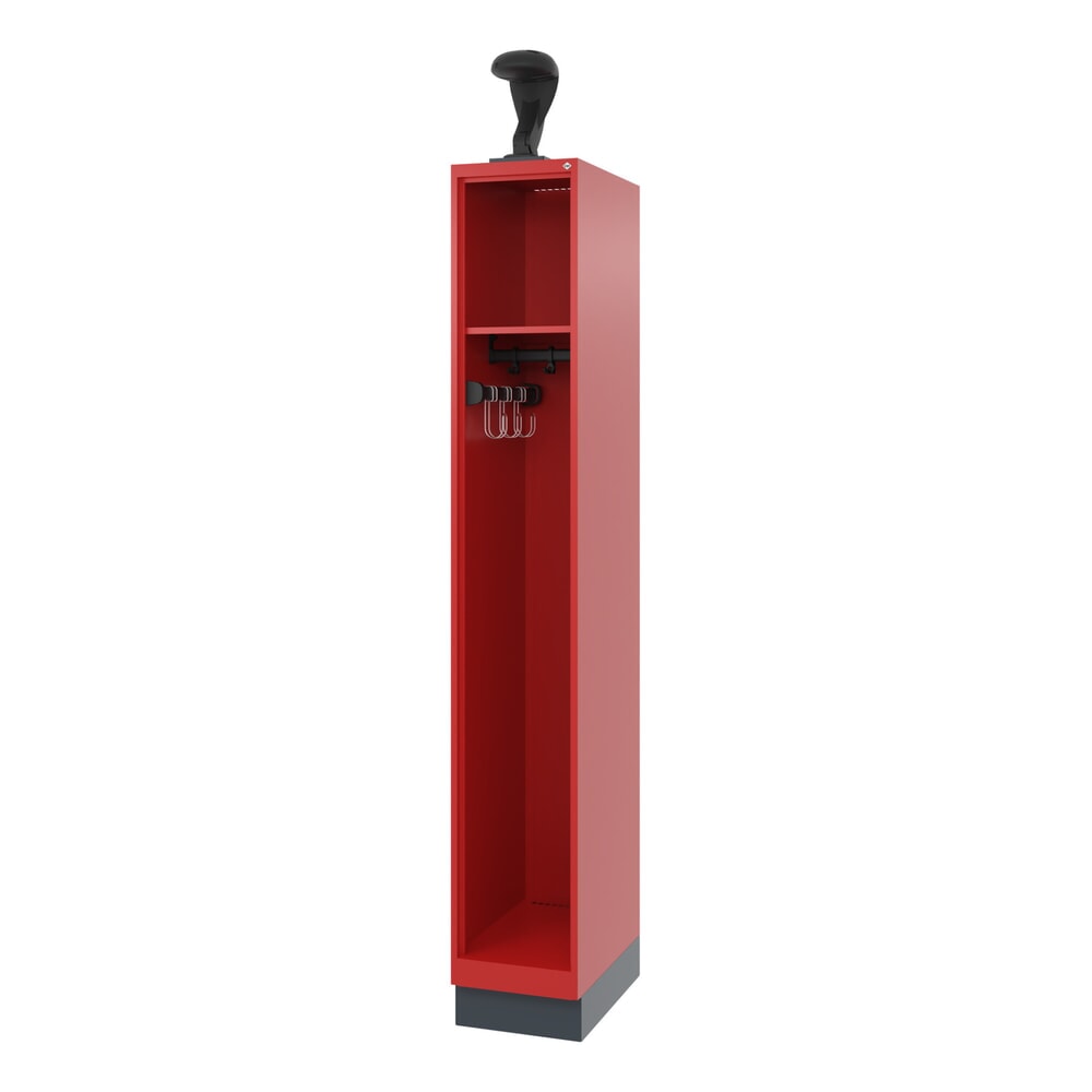 Produktabbildung Nr. 1: C+P Feuerwehrspind EXPERT, Sockel, 1 Abteil, HxBxT 1.850 x 300 x 500 mm, feuerrot, mit Helmhalter