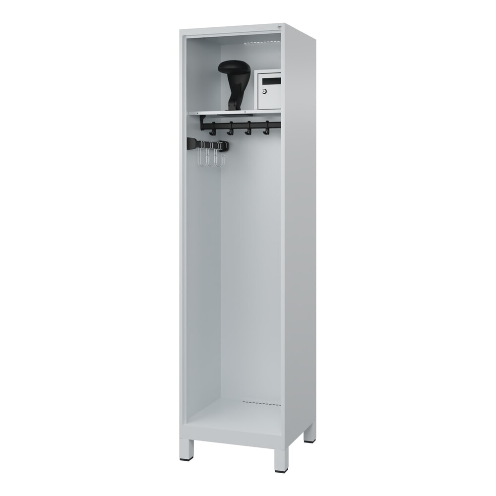 Produktabbildung: C+P Feuerwehrspind FLEXO, Füsse, 1 Abteil, HxBxT 1.850 x 500 x 500 mm, lichtgrau, mit Helmhalter