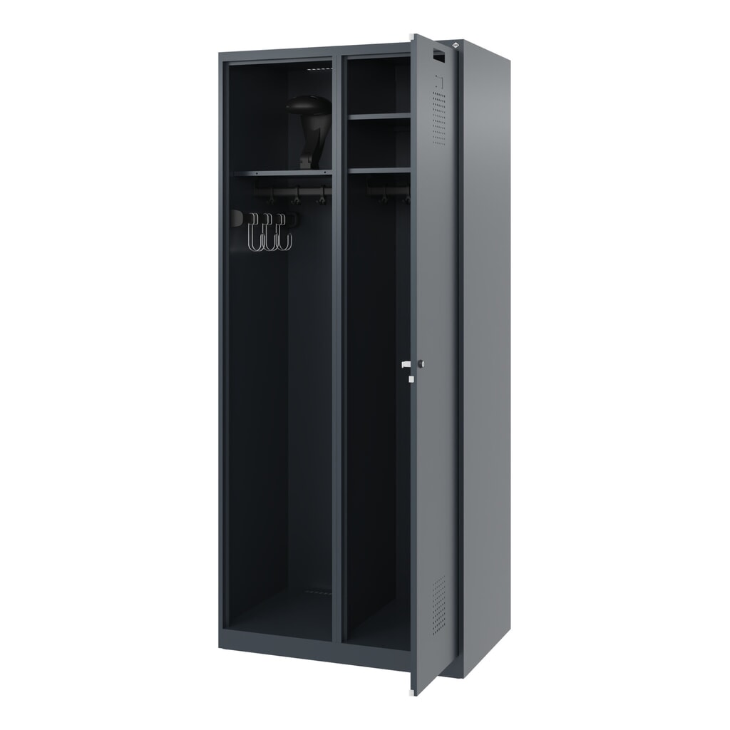 Produktabbildung: C+P Feuerwehrspind KOMBI, Bodengleiter, 1 Abteil, HxBxT 1.850 x 800 x 500 mm, anthrazitgrau, mit Helmhalter