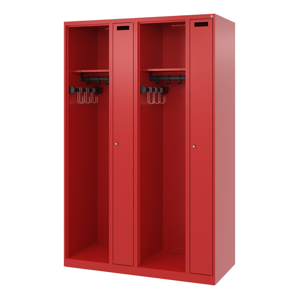 Produktabbildung Nr. 5: C+P Feuerwehrspind KOMBI, Bodengleiter, 2 Abteile, HxBxT 1.850 x 1.200 x 500 mm, feuerrot