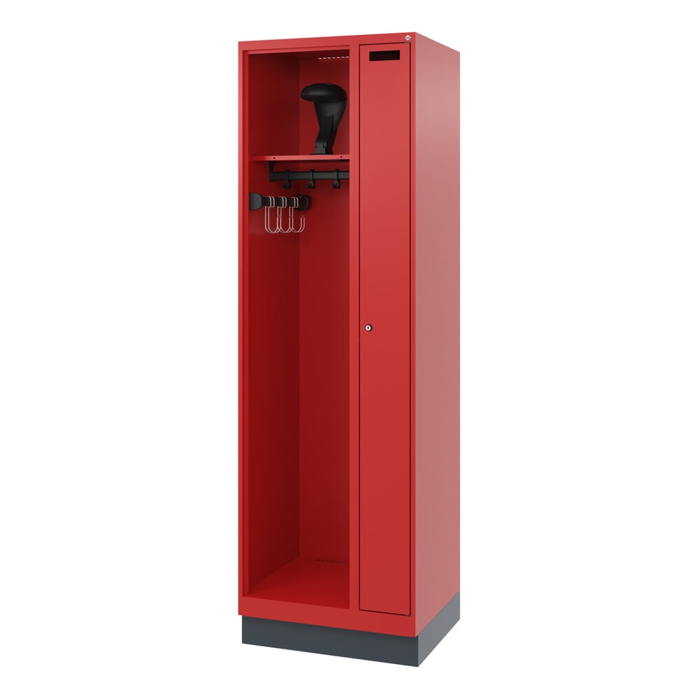 Produktabbildung Nr. 5: C+P Feuerwehrspind KOMBI, Sockel, 1 Abteil, HxBxT 1.850 x 600 x 500 mm, feuerrot, mit Helmhalter