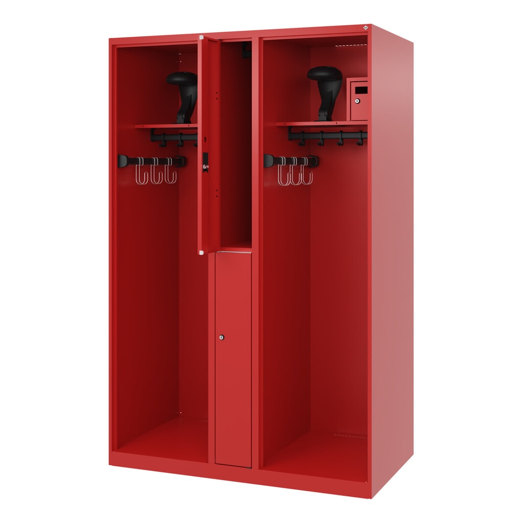 C+P Feuerwehrspind MAXI, Bodengleiter, HxBxT 1.850 x 1.200 x 600 mm, feuerrot, mit Helmhalter Produktabbildung: C+P Feuerwehrspind MAXI, Bodengleiter, HxBxT 1.850 x 1.200 x 600 mm, feuerrot, mit Helmhalter
