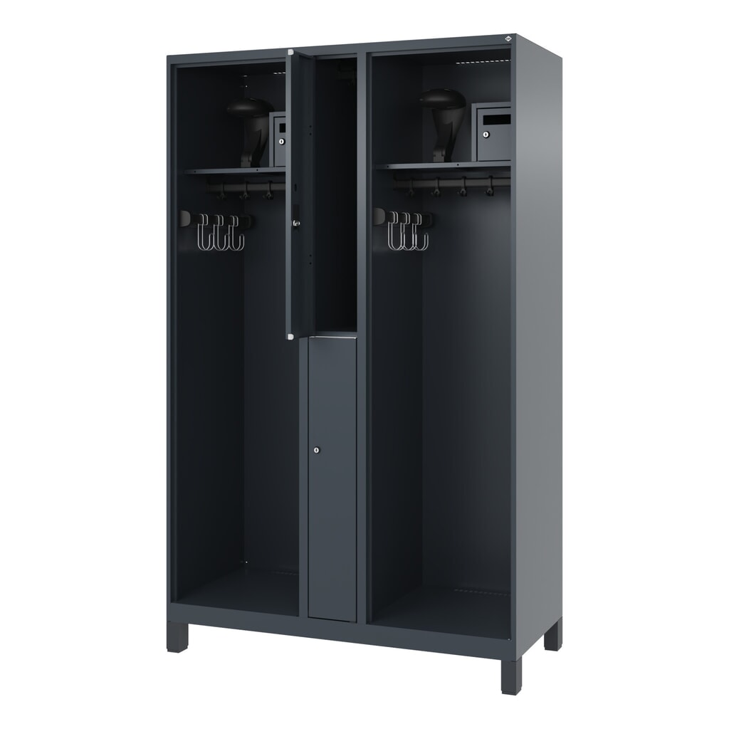 Produktabbildung: C+P Feuerwehrspind MAXI, Füsse, HxBxT 1.850 x 1.200 x 500 mm, anthrazitgrau, mit Helmhalter