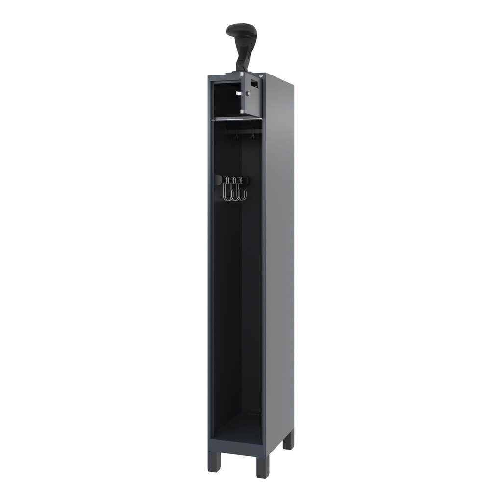 Produktabbildung: C+P Feuerwehrspind PRAKTUS, Füsse, 1 Abteil, HxBxT 1.850 x 300 x 500 mm, anthrazitgrau, mit Helmhalter