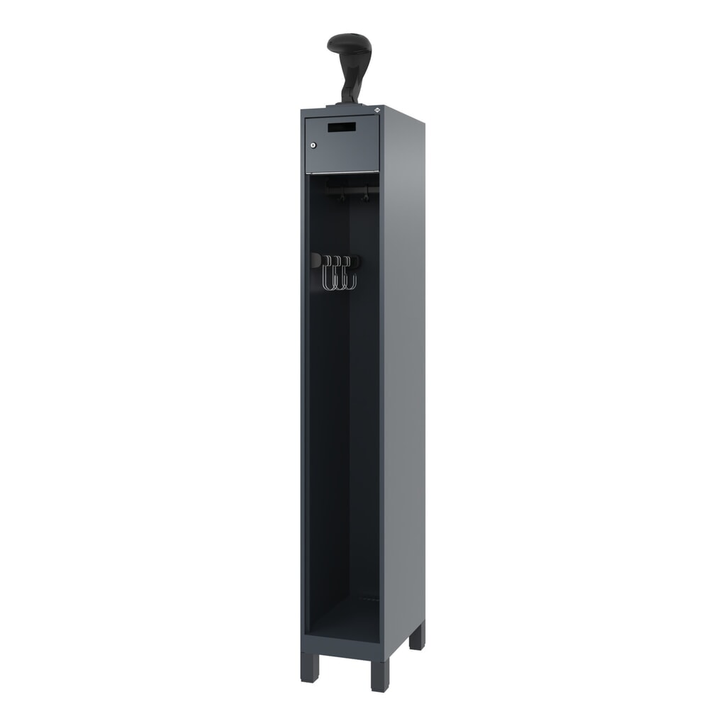 Produktabbildung Nr. 5: C+P Feuerwehrspind PRAKTUS, Füsse, 1 Abteil, HxBxT 1.850 x 300 x 500 mm, anthrazitgrau, mit Helmhalter