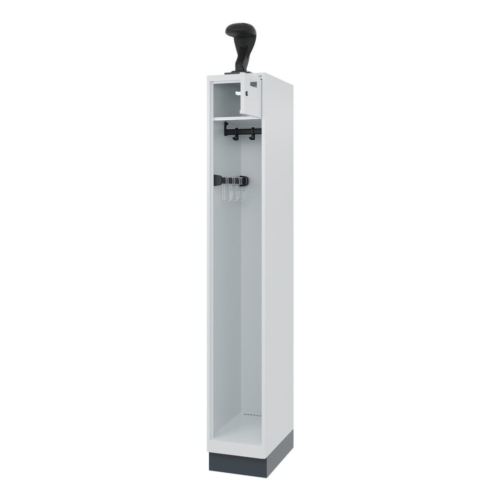 Produktabbildung: C+P Feuerwehrspind PRAKTUS, Sokel, 1 Abteil, HxBxT 1.850 x 300 x 500 mm, lichtgrau, mit Helmhalter