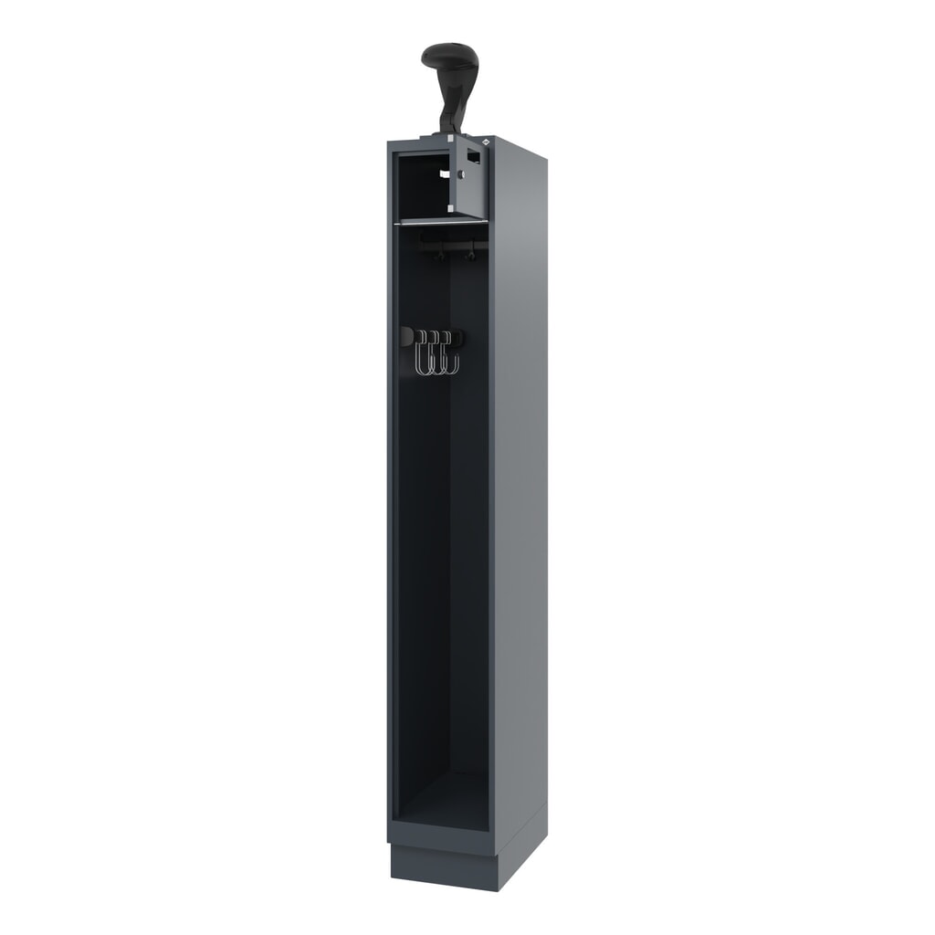 Produktabbildung: C+P Feuerwehrspind PRAKTUS, Sokel, 1 Abteil, HxBxT 1.850 x 300 x 500 mm, anthrazitgrau, mit Helmhalter